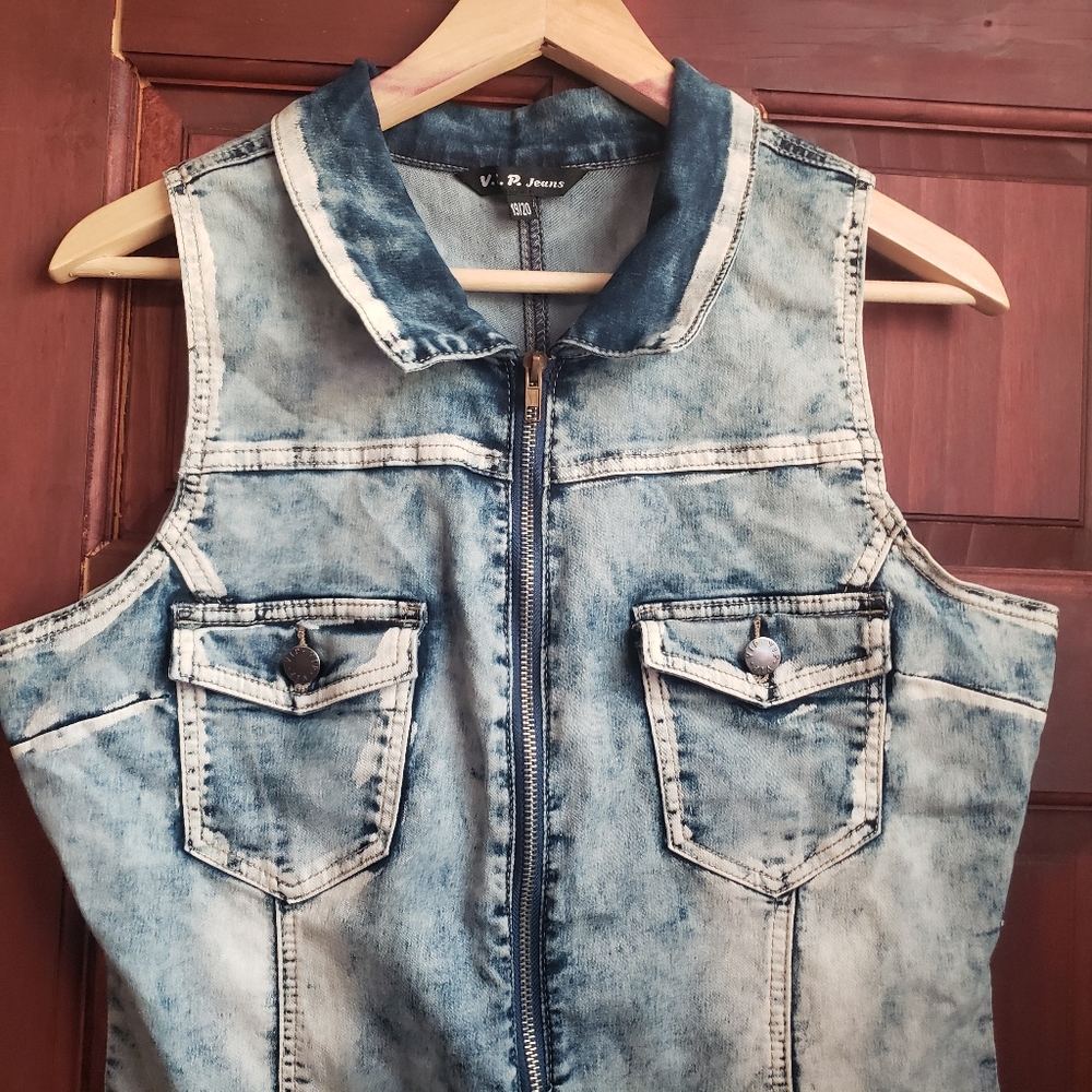 VIP Y2K Zipper Front Demin Romper, Size 9/10